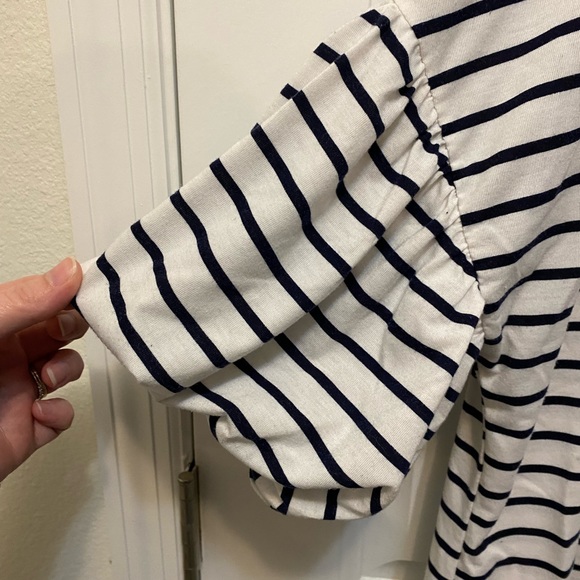 Fyve striped with embroidered flower top. Bubble sleeve. Size Large. - Picture 3 of 8